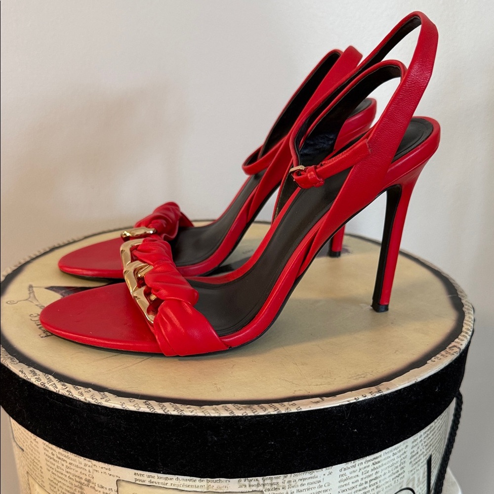 Zara Red Heels with Gold Chain Detail
